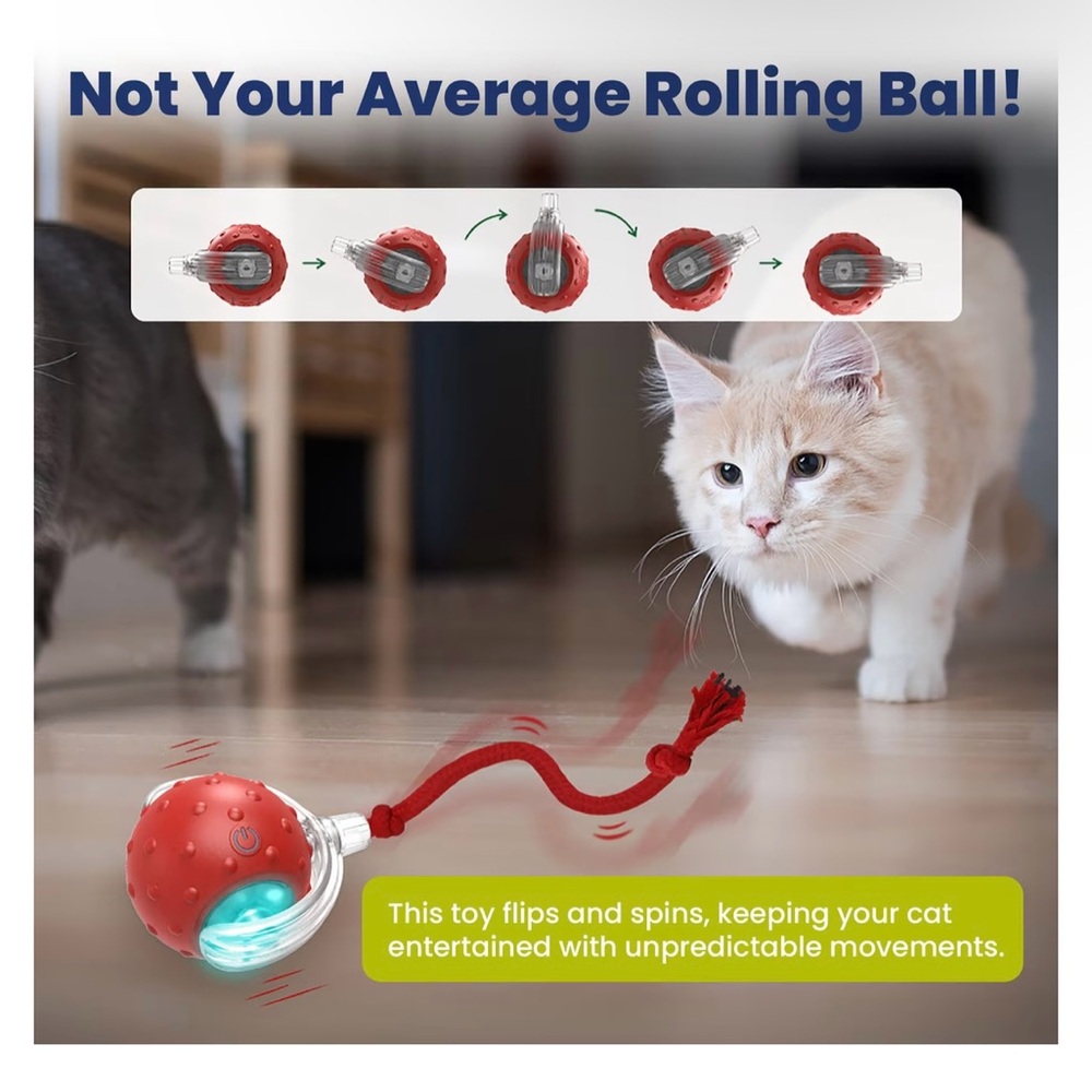 NIB Chirp and Chase Motion Activated Cat Ball with LED Lights  - Red - Picture 5 of 9